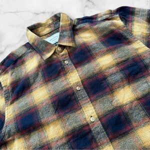 EUC Portuguese Flannel Amber Blue Multi Radiant Plaid‎ Fall Shirt XL Quality